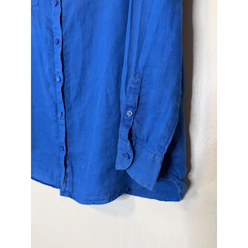 Boden Womens 8 US Cobalt Blue 100% Linen Button Up Shirt Long Sleeve Preppy - Picture 3 of 8